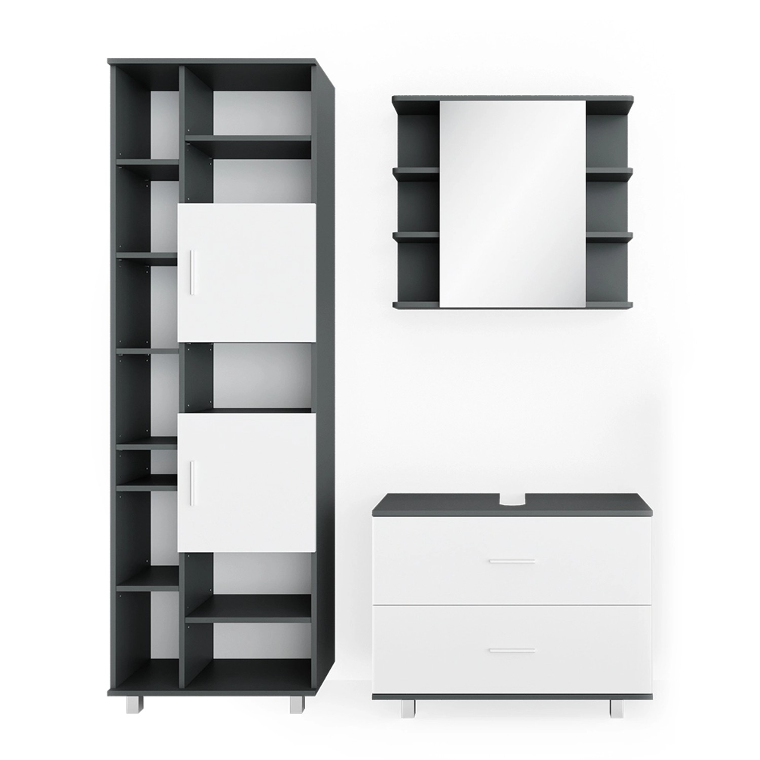 Vicco Badmöbel-Set Ilias Anthrazit/Weiß 3 Teile mit Hochschrank günstig online kaufen