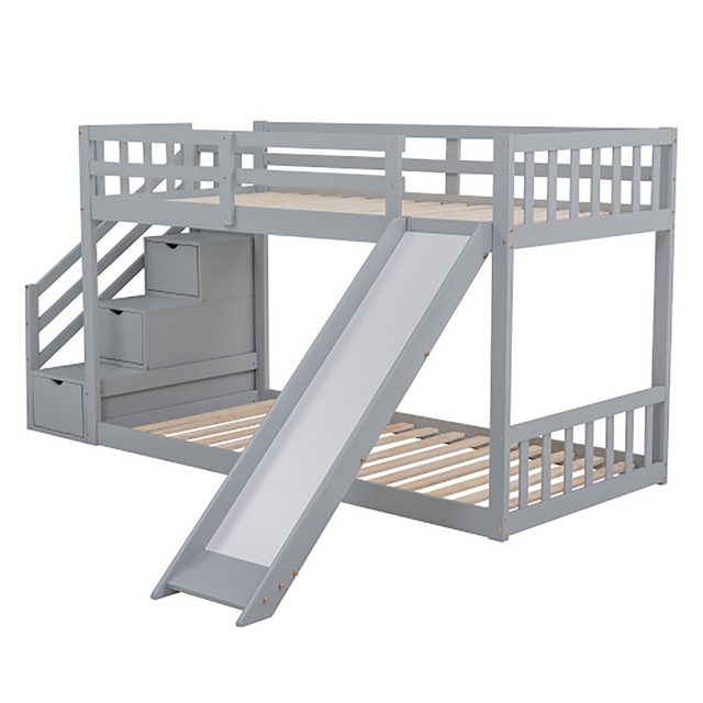 Celya Etagenbett Kinderbett 90x200cm mit Treppe und Rutsche, Rahmen aus Kie günstig online kaufen