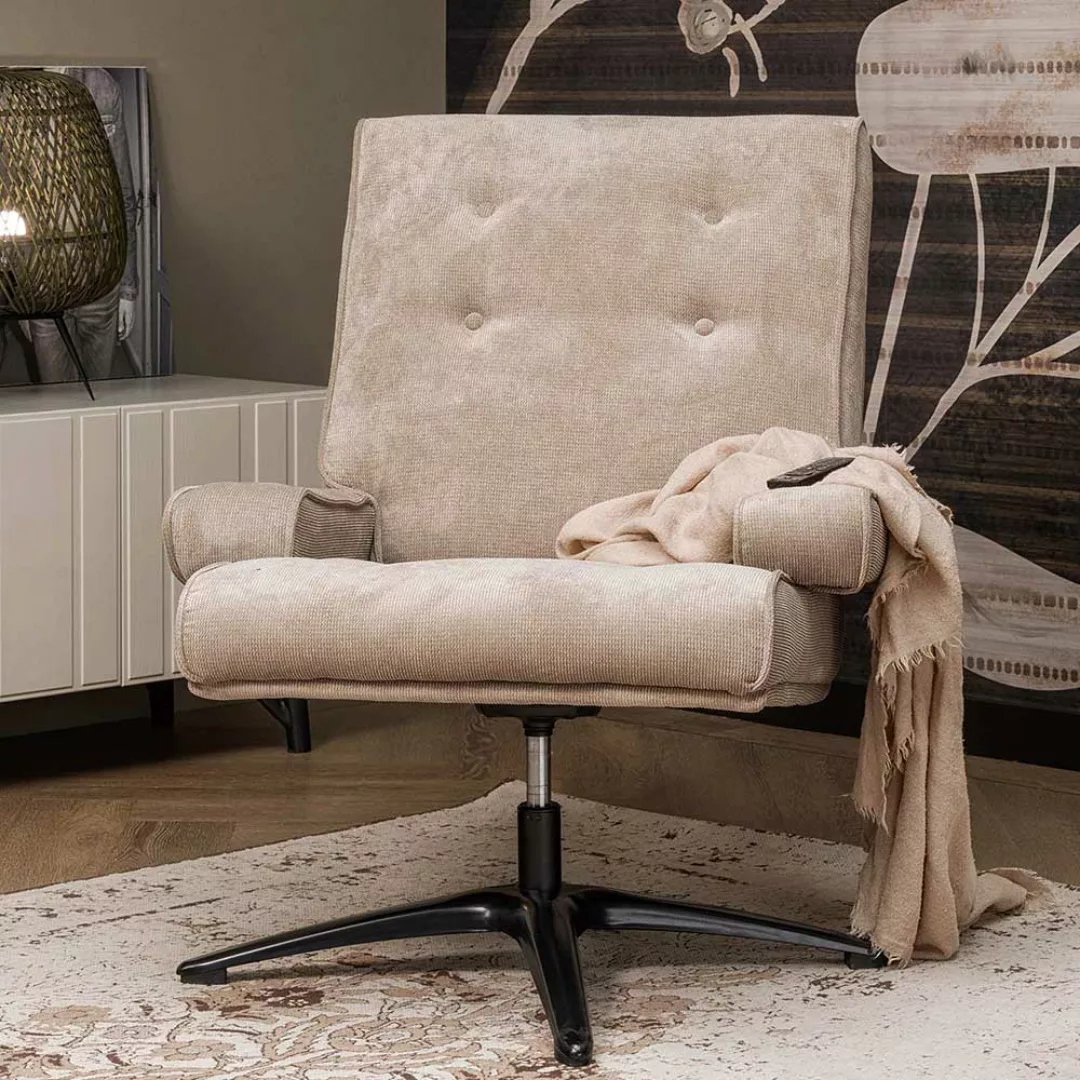 Wohnzimmer Sessel drehbar in Beigegrau Strukturstoff und Metall günstig online kaufen