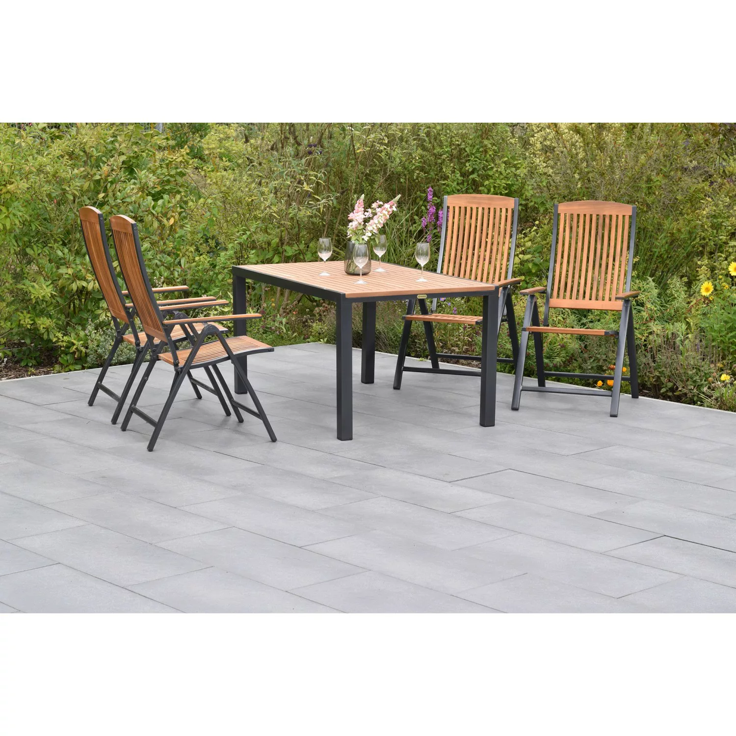 Merxx Gartenmöbelset Athos 5tlg. inkl. Klappsessel u. Tisch 150 x 90 cm günstig online kaufen