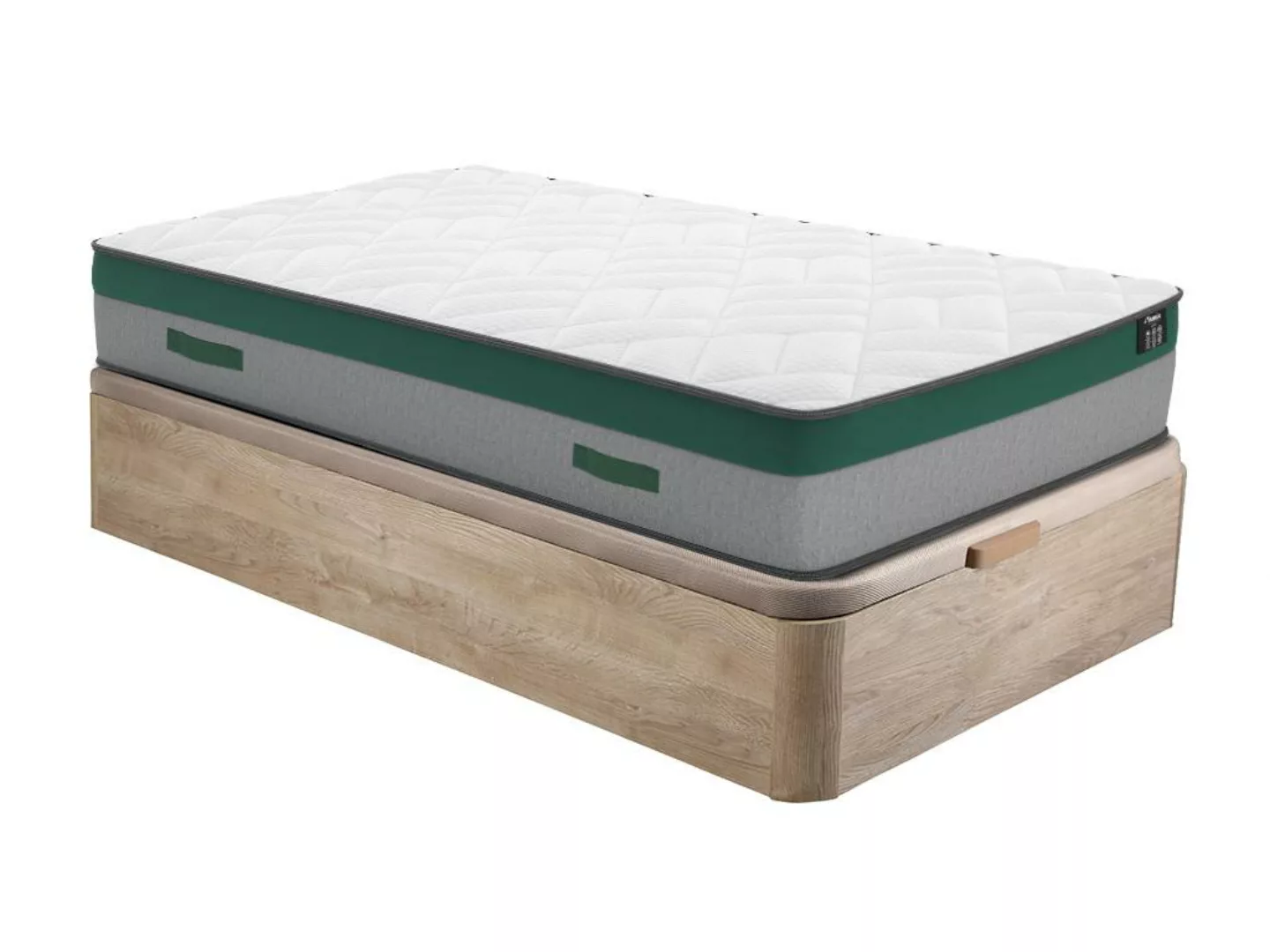 Komplett-Set - 90 x 190 cm - Bettkasten Holzfarben hell + Taschenfederkernm günstig online kaufen