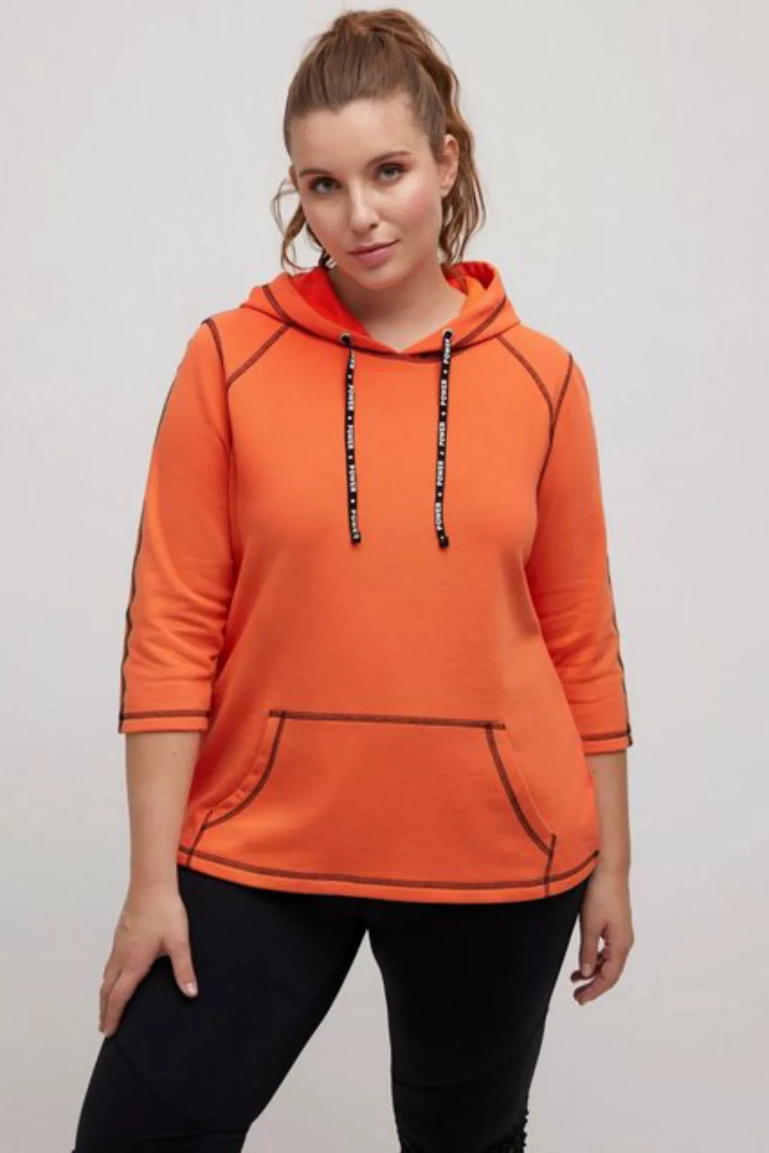 Ulla Popken Sweatshirt Hoodie farbige Nähte Kapuze 3/4-Arm günstig online kaufen