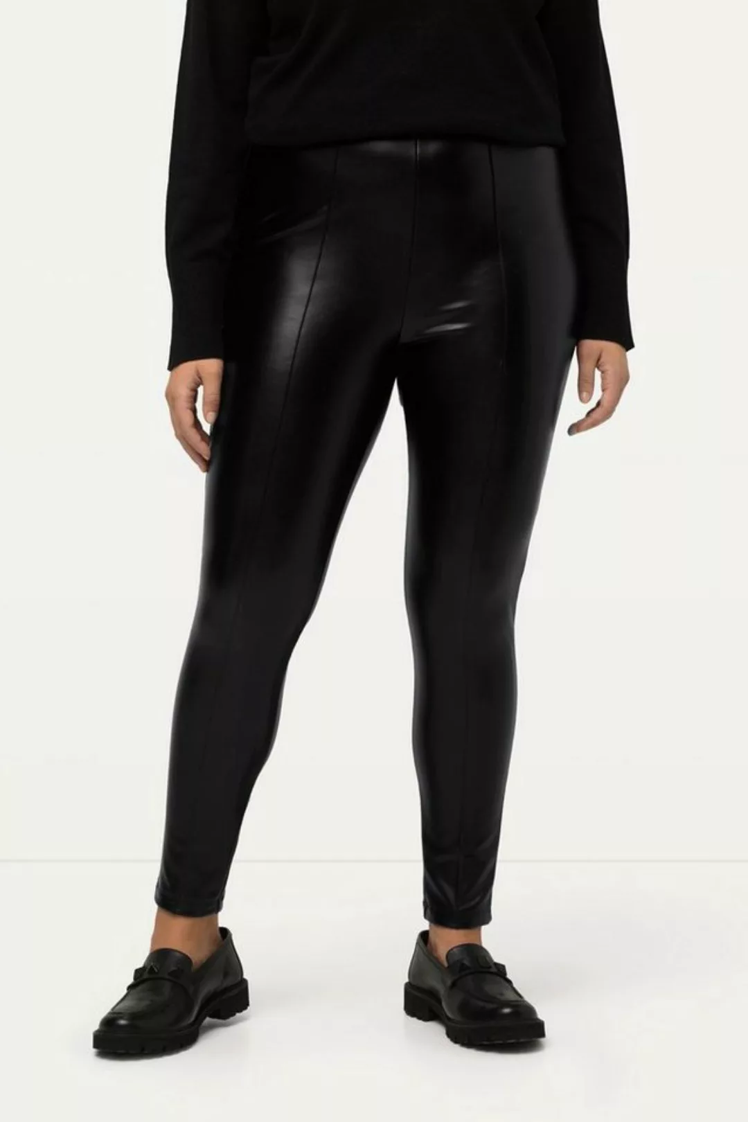 Ulla Popken Lederimitathose Leggings Lederoptik Slim Elastikbund Ziernähte günstig online kaufen