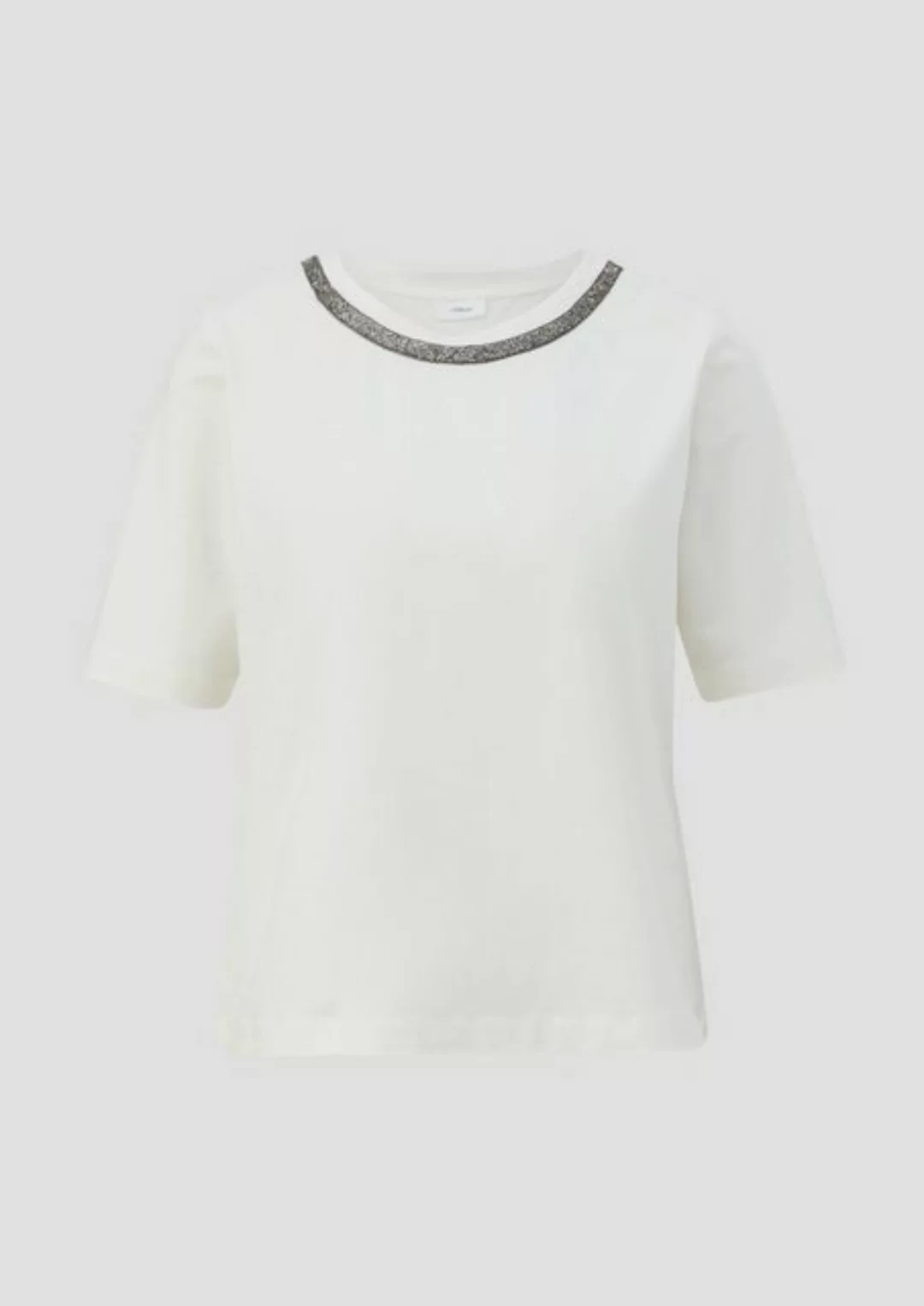 s.Oliver BLACK LABEL Kurzarmshirt T-Shirt mit Deko-Tape am Ausschnitt Schmu günstig online kaufen