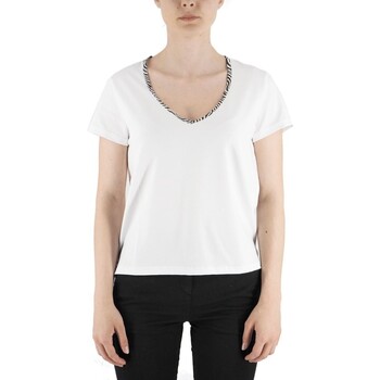Devid Label  T-Shirts & Poloshirts Weies T-Shirt mit V-Kragen und Zebramust günstig online kaufen