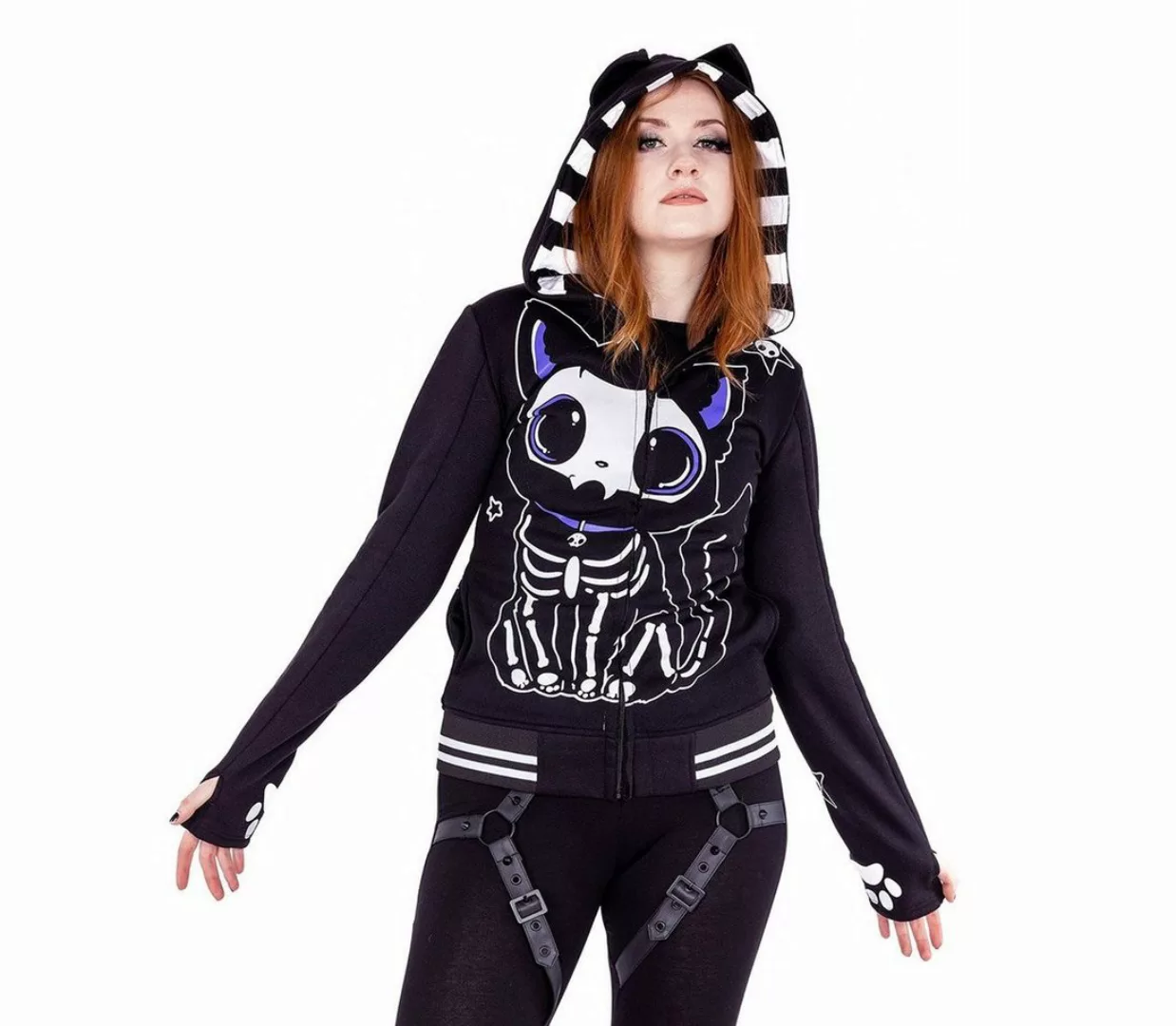 Cupcake Cult Kapuzensweatshirt Kapuzenjacke Skeleton Cat Hoodie Anime Manga günstig online kaufen