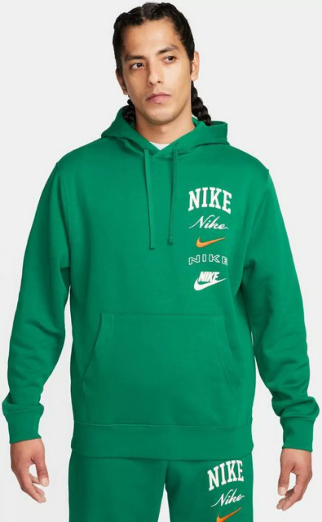 Nike Sweatshirt Club Fleece Herren Hoodie - Malachite/Safety Orange günstig online kaufen