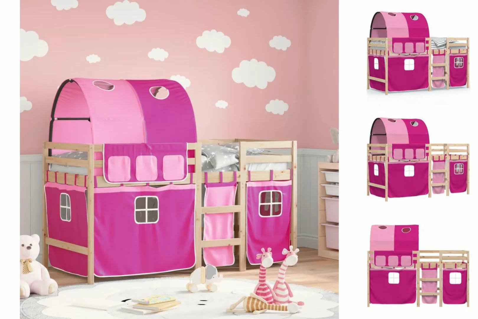 vidaXL Kinderbett Kinderhochbett mit Tunnel Rosa 80x200 cm Massivholz Kiefe günstig online kaufen