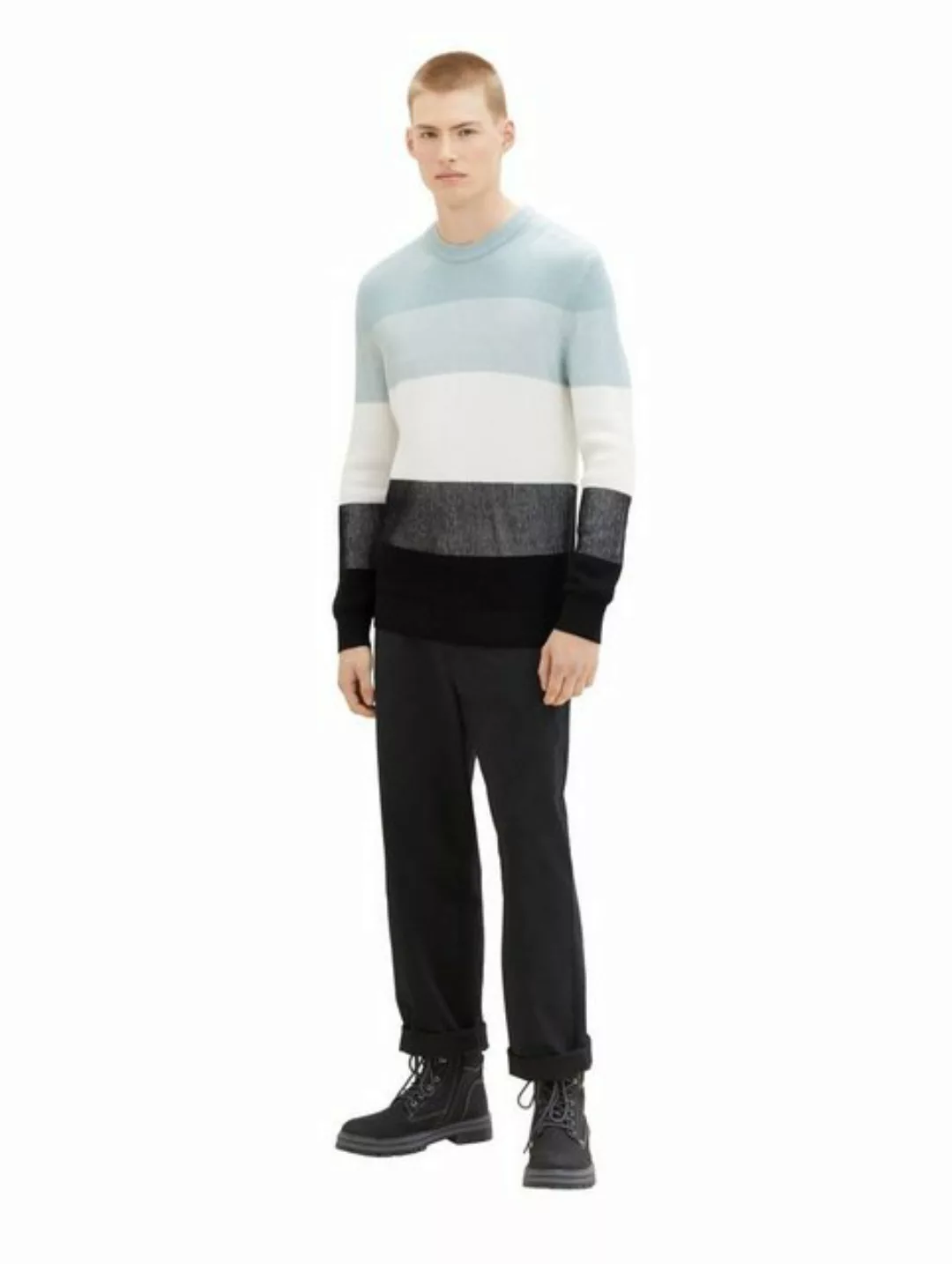 Tom Tailor Denim Herren Rundhals Pullover STRUCTURED COLORBLOCK - Regular F günstig online kaufen