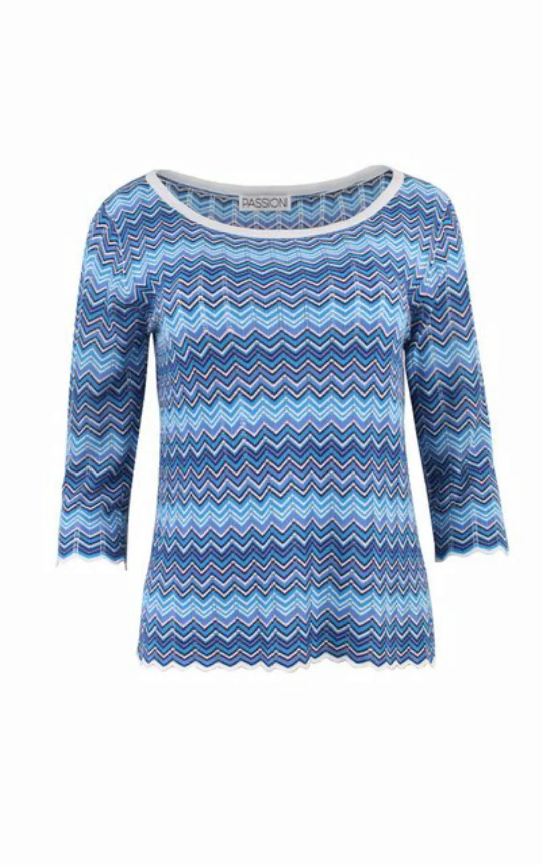 Passioni Sweater Oberteil mit 3/4-Ärmeln und kleinem Zick-Zack-Strickmuster günstig online kaufen