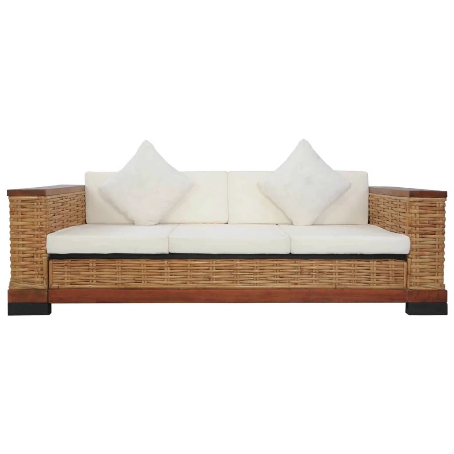 vidaXL Sofa 3-Sitzer-Sofa mit Auflagen Braun Natur Rattan Couch günstig online kaufen