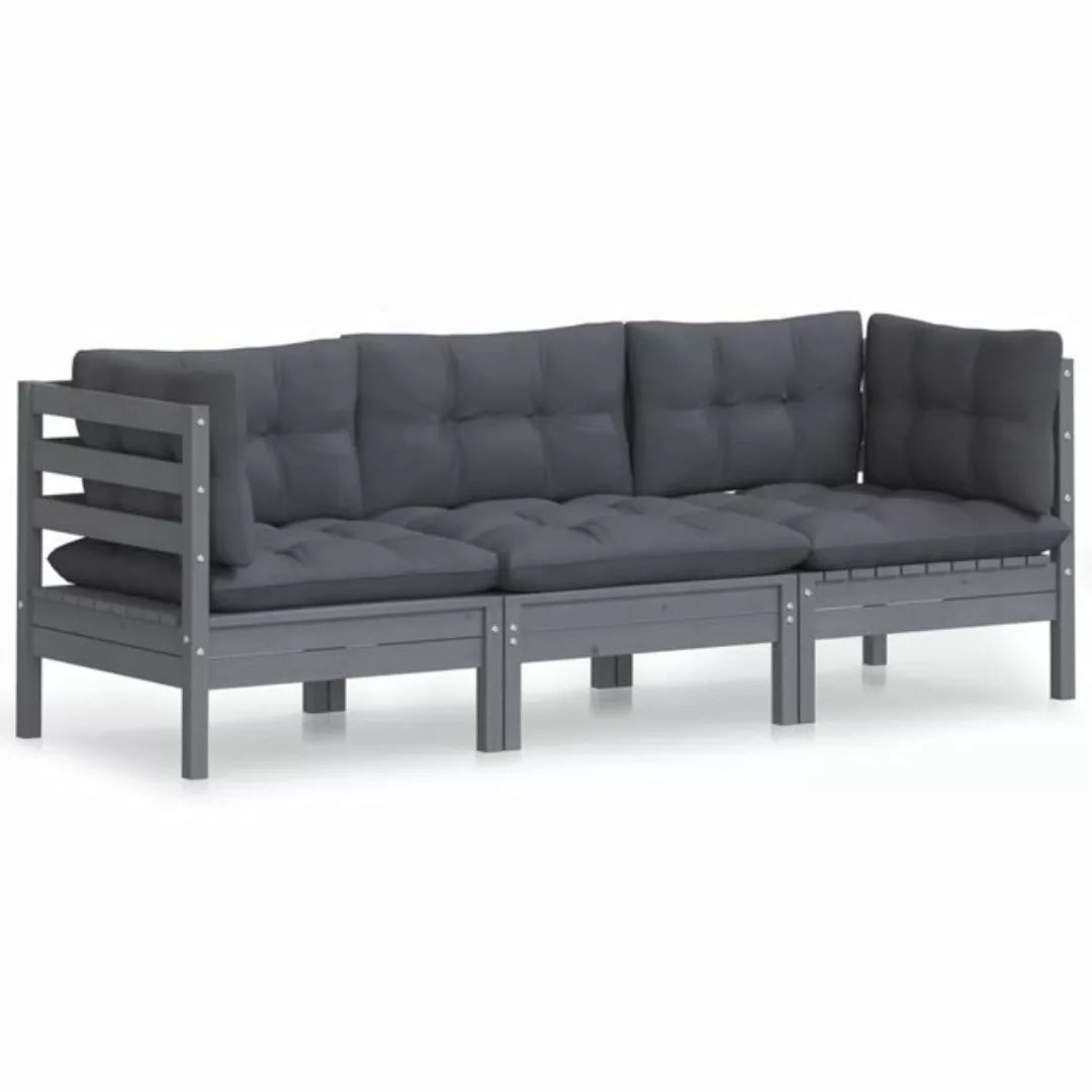 vidaXL Sofa, 3-Sitzer-Gartensofa mit Anthrazit Kissen Massivholz Kiefer günstig online kaufen