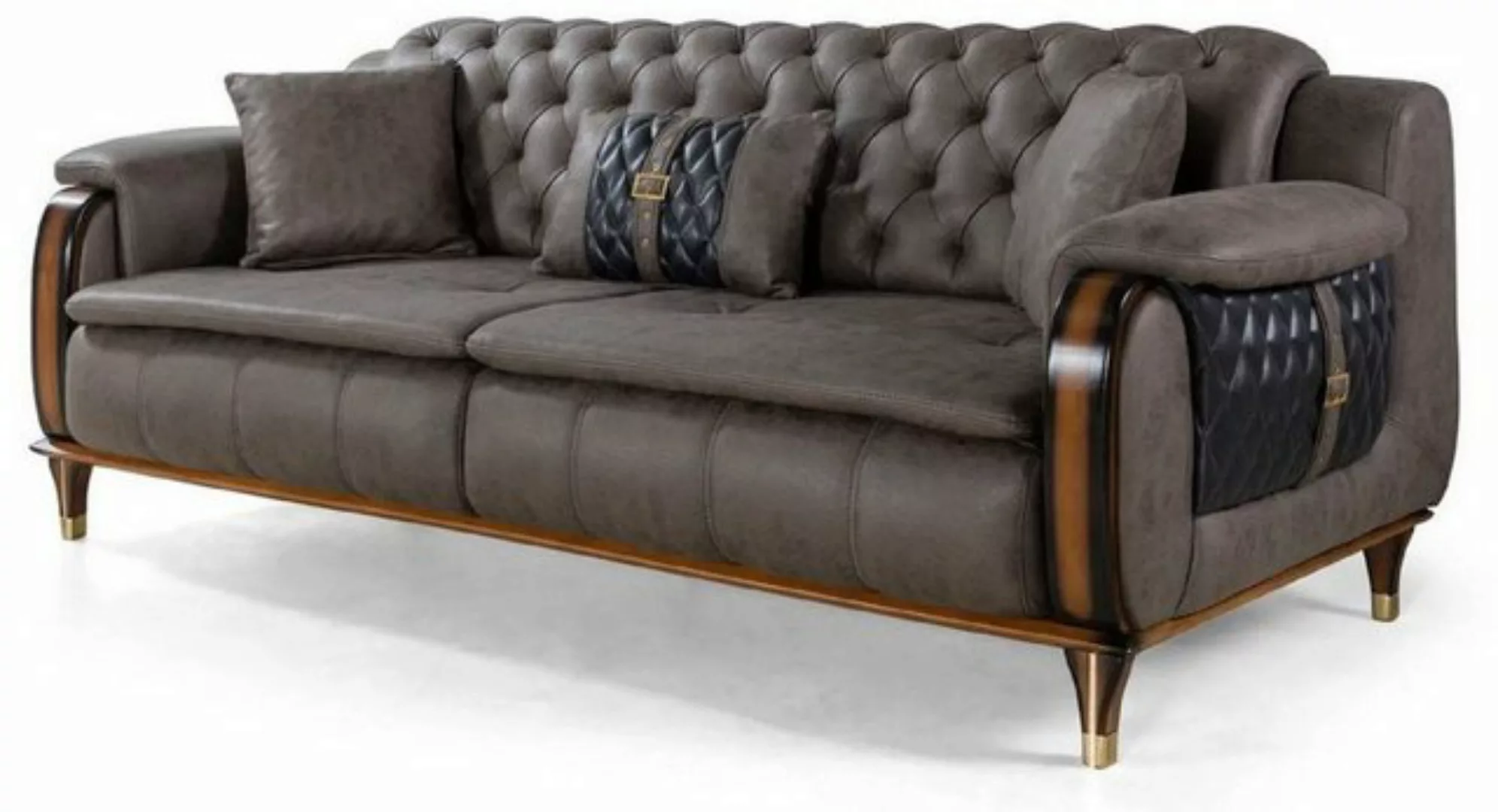 Casa Padrino Chesterfield-Sofa Luxus Chesterfield Schlafsofa Grau / Dunkelb günstig online kaufen