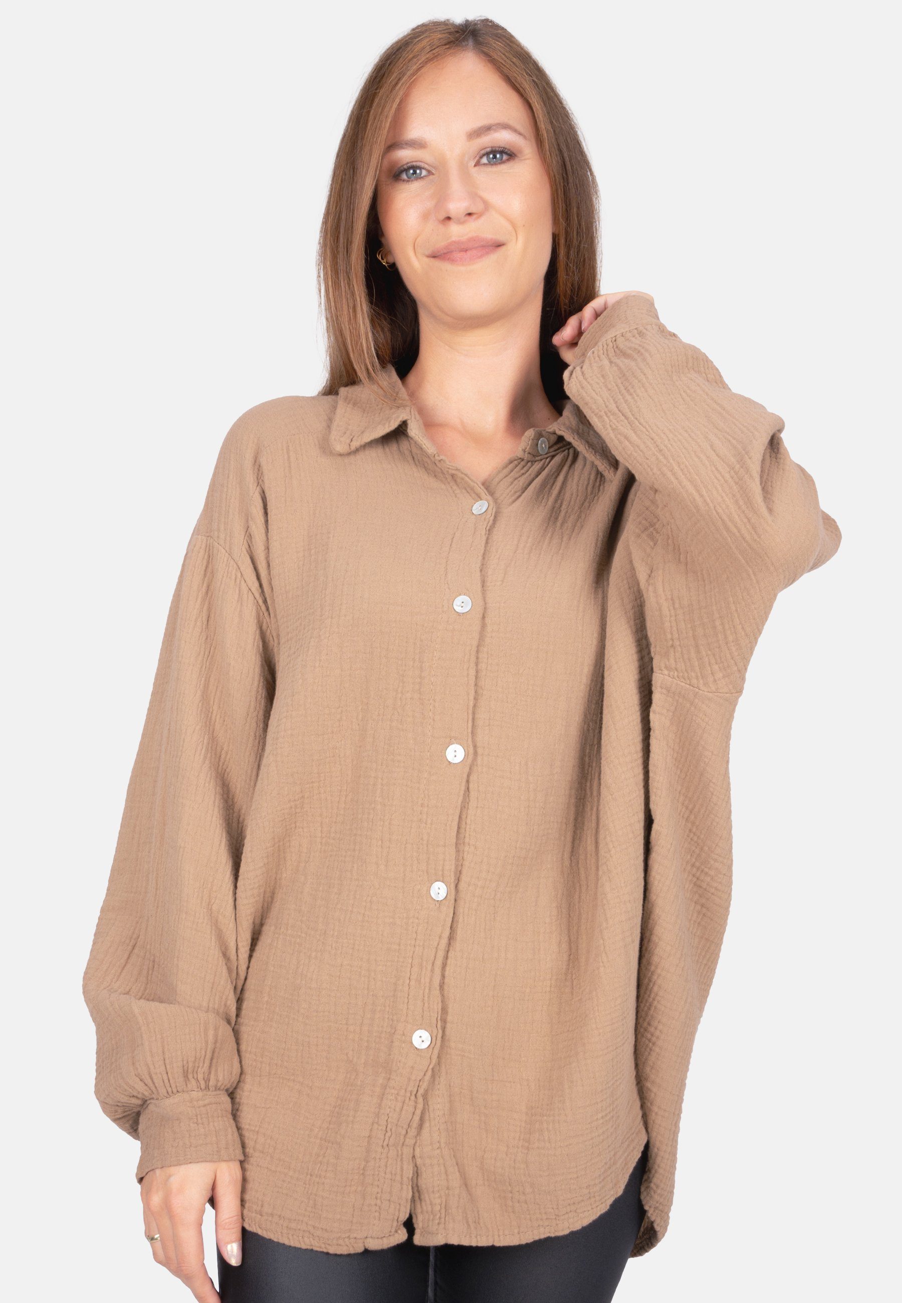Seasons of April Hemdbluse Oversized Musselinbluse günstig online kaufen