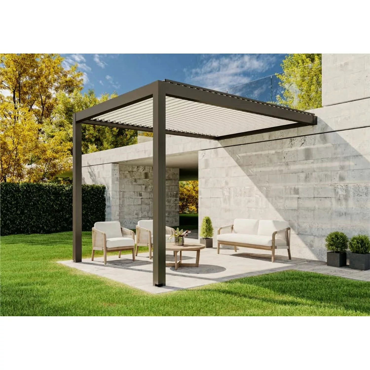 Huun Pergola Mezzo Wandmontiert in Anthrazit-Weiß 300 x 400 cm günstig online kaufen