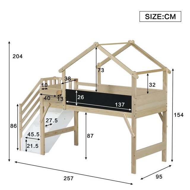 Flieks Etagenbett, Hochbett Kinderbett Hausbett 90x200cm mit Stauraumtreppe günstig online kaufen