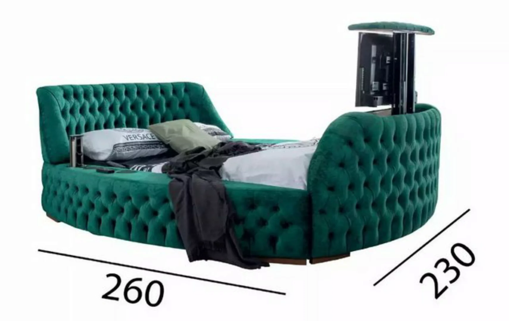 JVmoebel Bett Chesterfield Bett Möbel Doppelbetten Grünes Rund Betten mit L günstig online kaufen