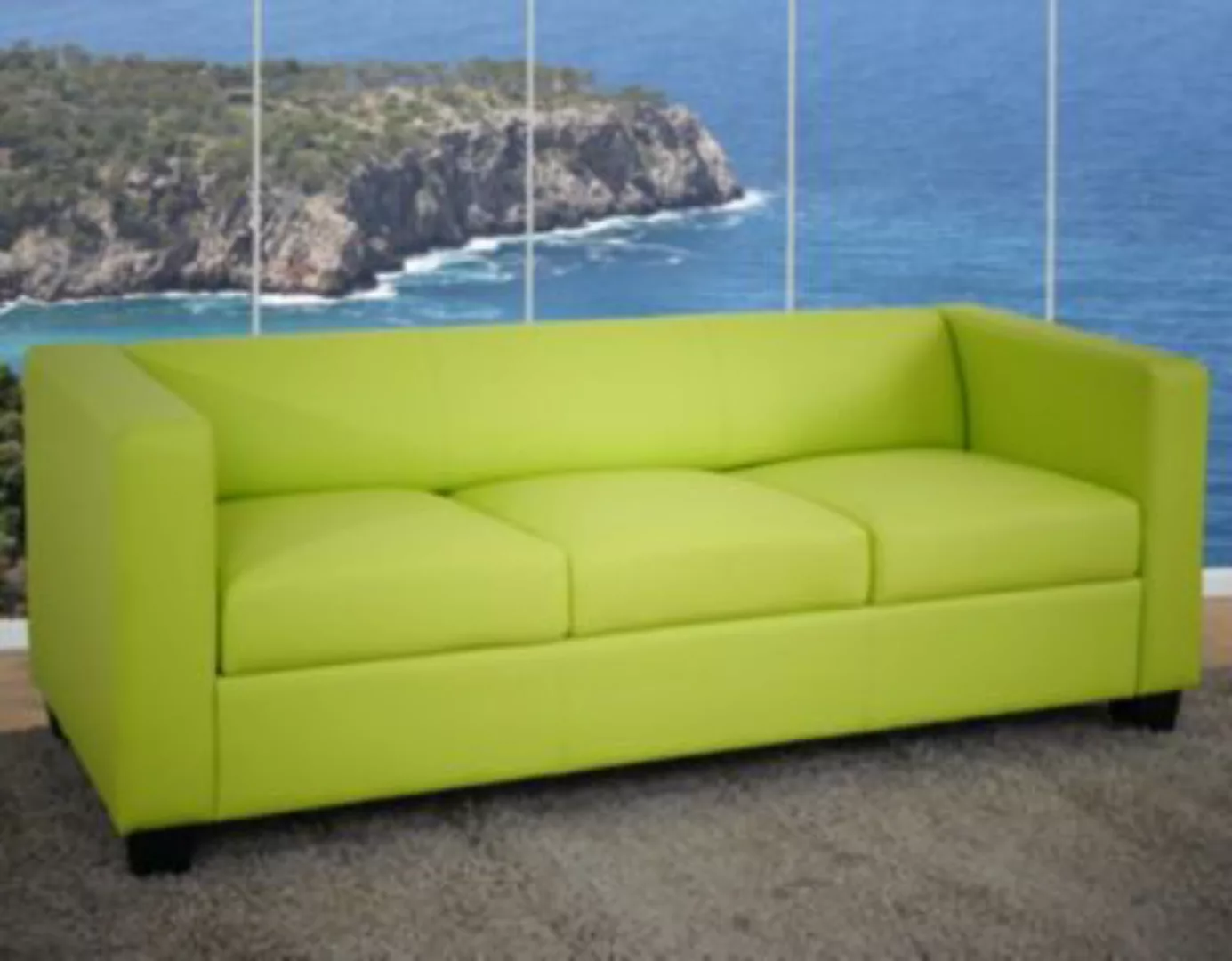 HWC Mendler 3er Sofa Couch Loungesofa Lille, Kunstleder hellgrün günstig online kaufen