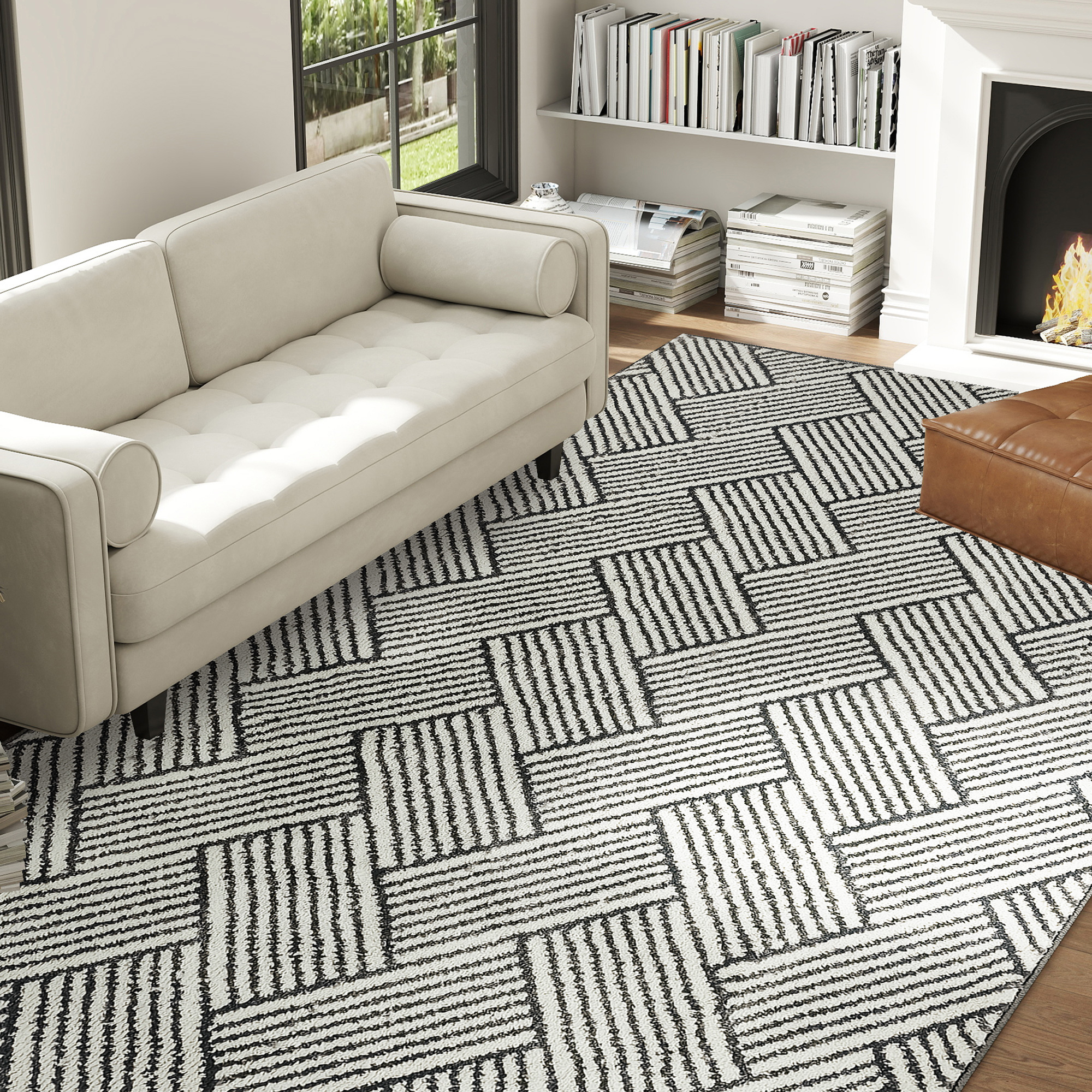 HOMCOM Teppich Wohnzimmer 230 x 160 cm kurzer Flor, maschinenwaschbar, hypo günstig online kaufen