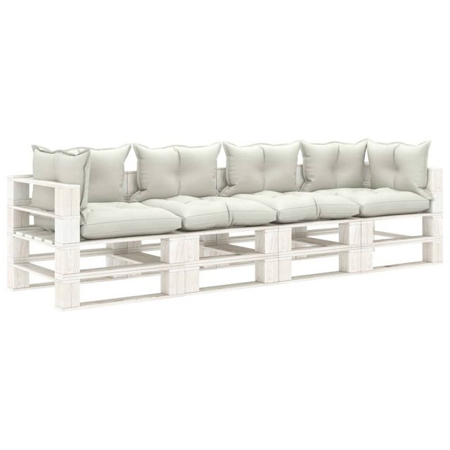 vidaXL Loungesofa Garten-Palettensofa 4-Sitzer mit Kissen in Beige Holz, 1 günstig online kaufen