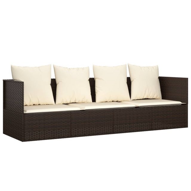 furnicato Bett Outdoor-Loungebett mit Kissen Braun Poly Rattan günstig online kaufen