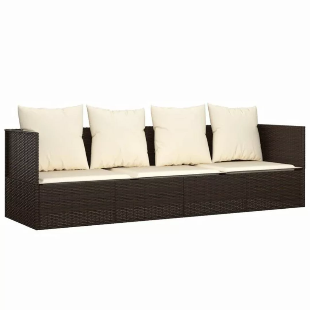 furnicato Bett Outdoor-Loungebett mit Kissen Braun Poly Rattan (1-tlg) günstig online kaufen