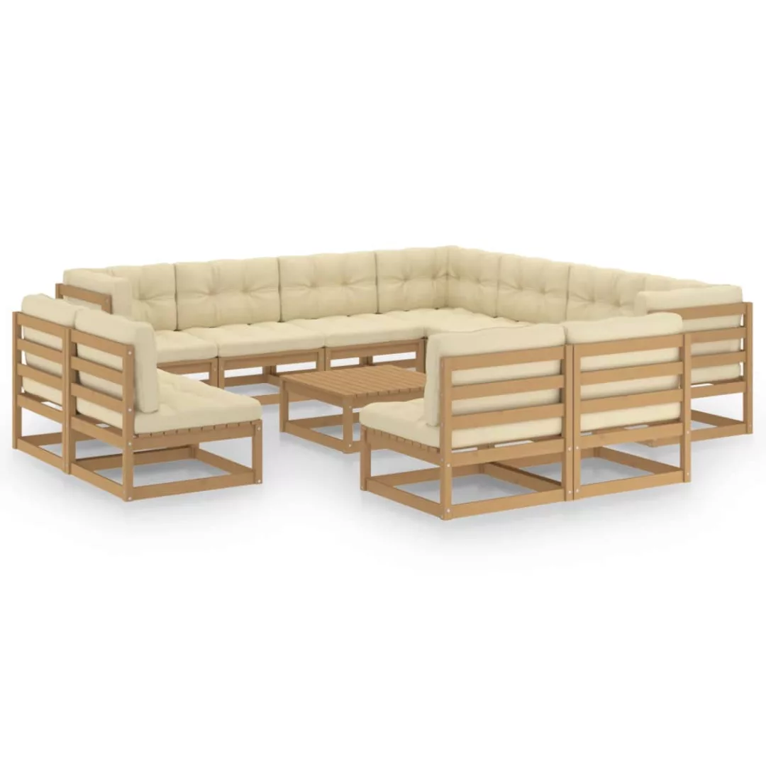 12-tlg. Garten-lounge-set Kissen Honigbraun Kiefer Massivholz günstig online kaufen