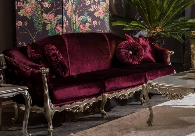 Xlmoebel Sofa Luxuriöses Drei-Sitzer-Sofa in Bordeaux Stoffdesign im Möbels günstig online kaufen