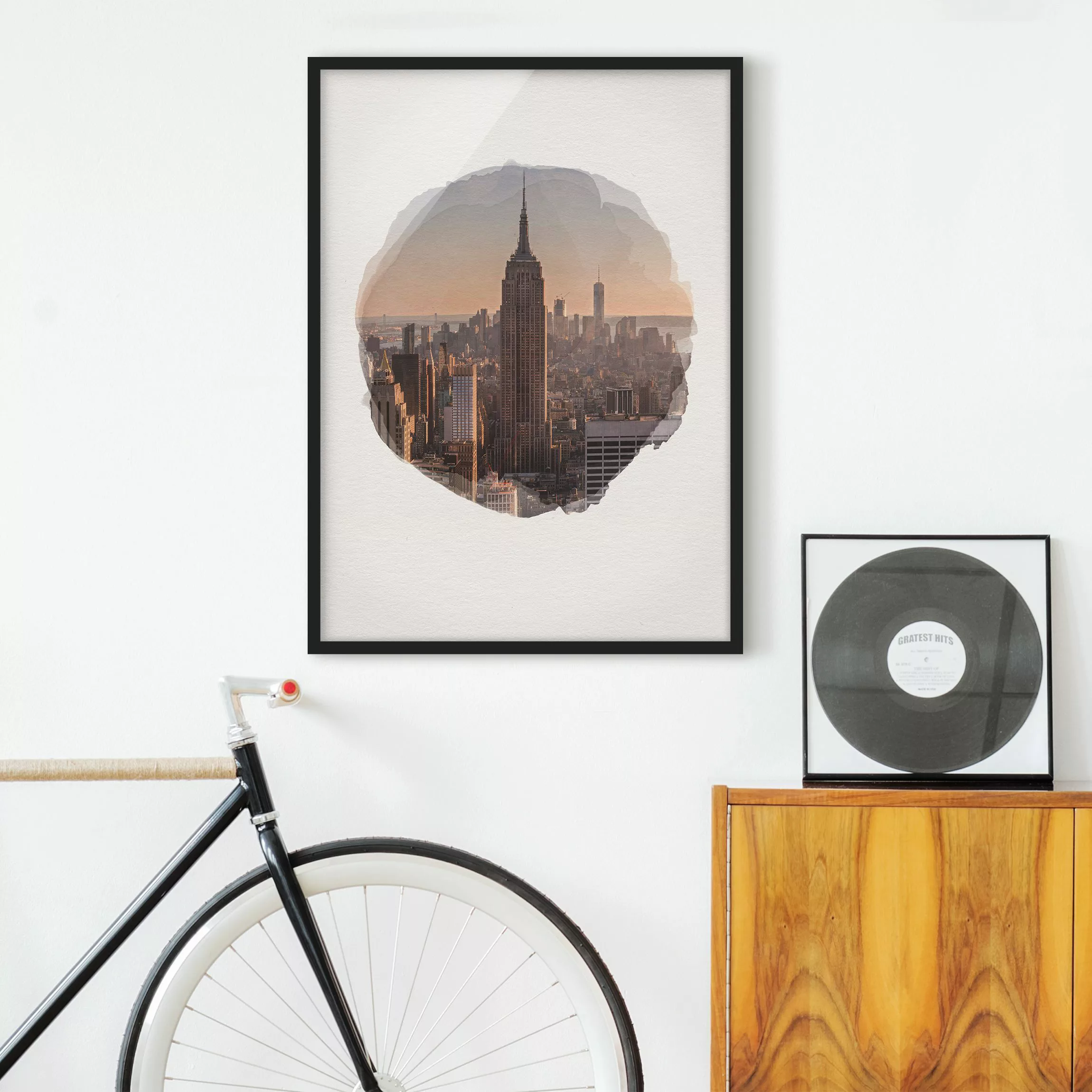 Bild mit Rahmen Architektur & Skyline - Hochformat Wasserfarben - Blick vom günstig online kaufen