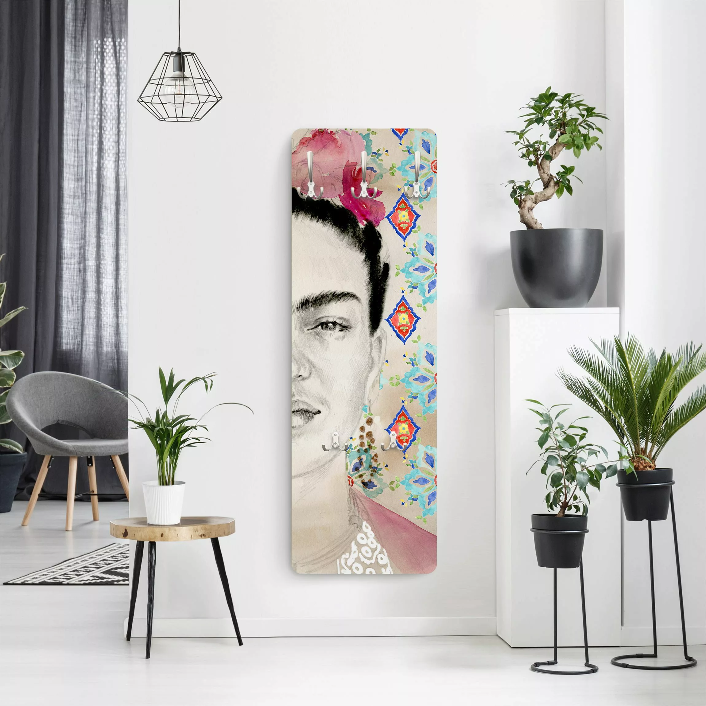 Wandgarderobe Holzpaneel Frida mit rosa Blüten I günstig online kaufen