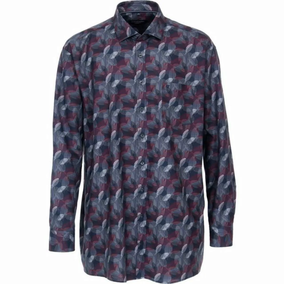 CASAMODA Langarmhemd Große Größen Langarmhemd Blattmuster graublau-pflaume günstig online kaufen