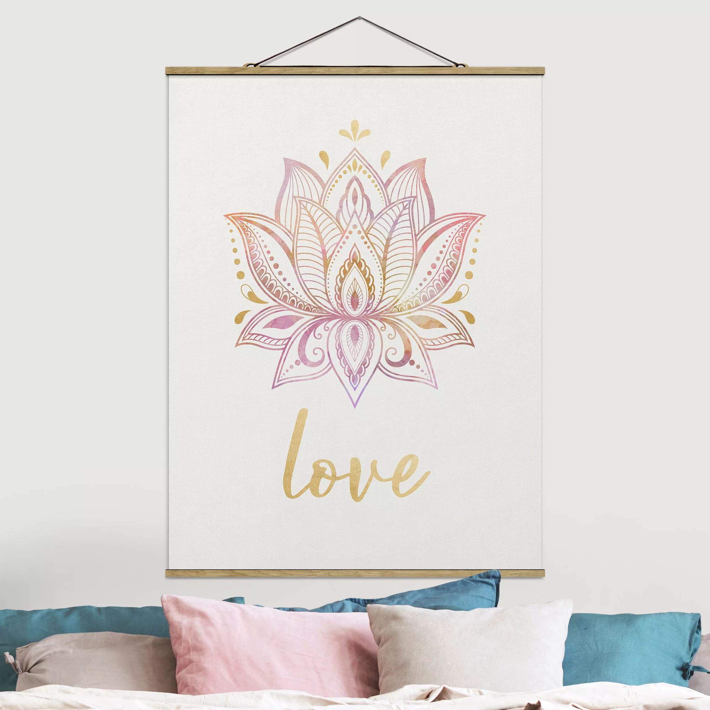 Stoffbild Mandala mit Posterleisten - Hochformat Lotus Illustration Love go günstig online kaufen