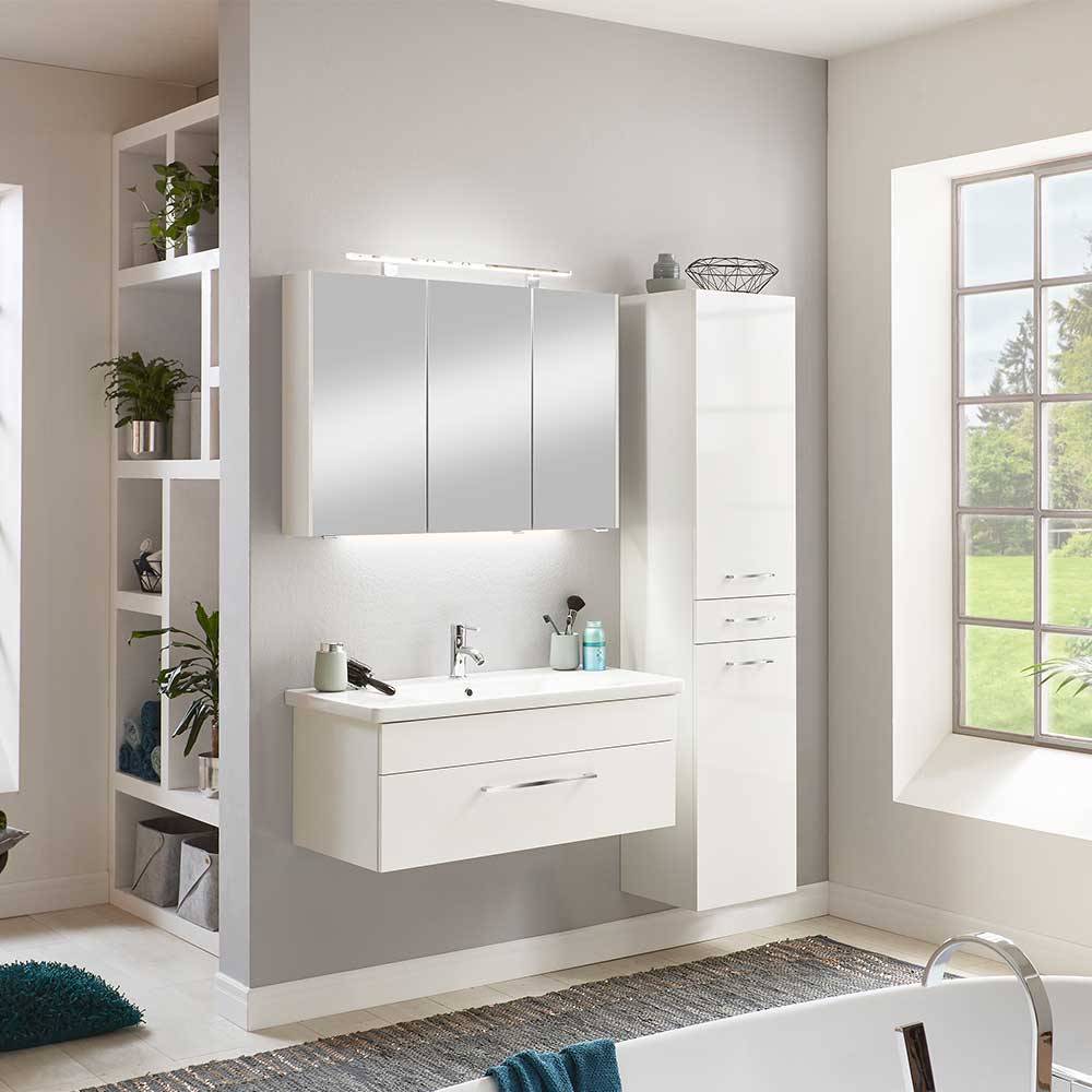 Badezimmermöbel Set weiss in modernem Design 179 cm hoch (dreiteilig) günstig online kaufen