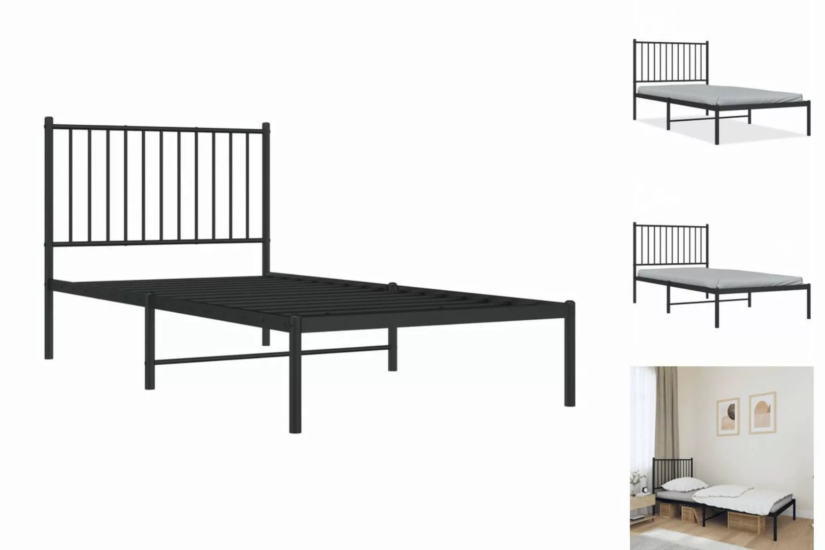 vidaXL Bettgestell Bettrahmen mit Kopfteil Metall Schwarz 90x190 cm Bett Be günstig online kaufen