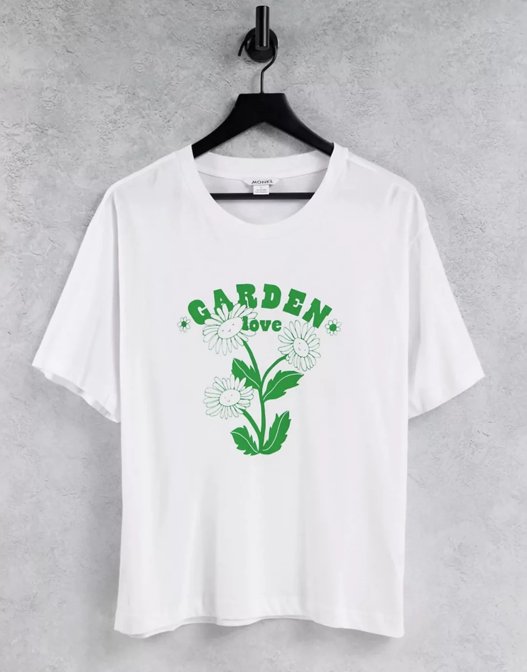 Monki – Tovi – T-Shirt aus Bio-Baumwolle in Weiß mit „Garden“-Print günstig online kaufen