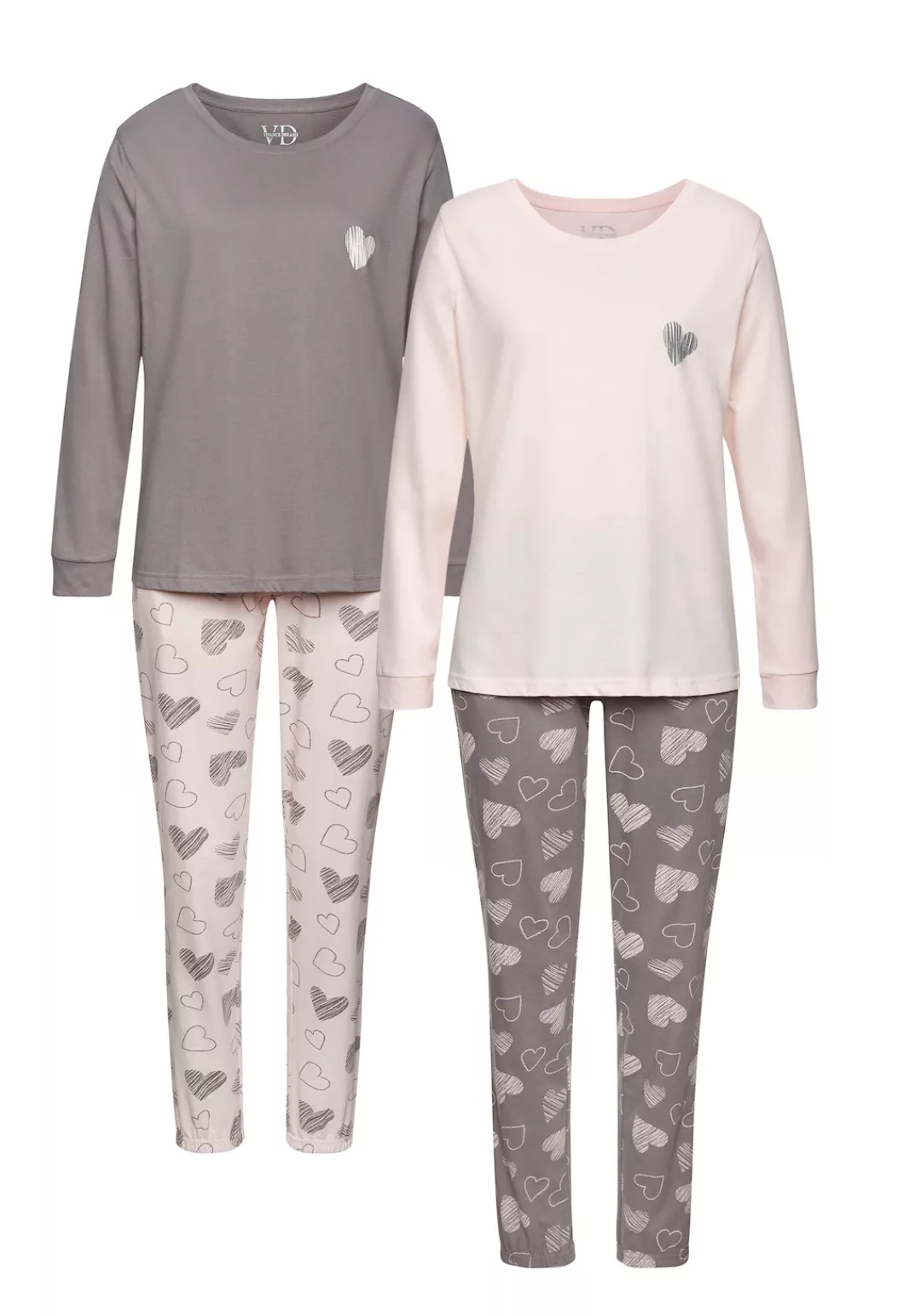 Vivance Dreams Pyjama, (2 Stück), mit Herz-Print günstig online kaufen