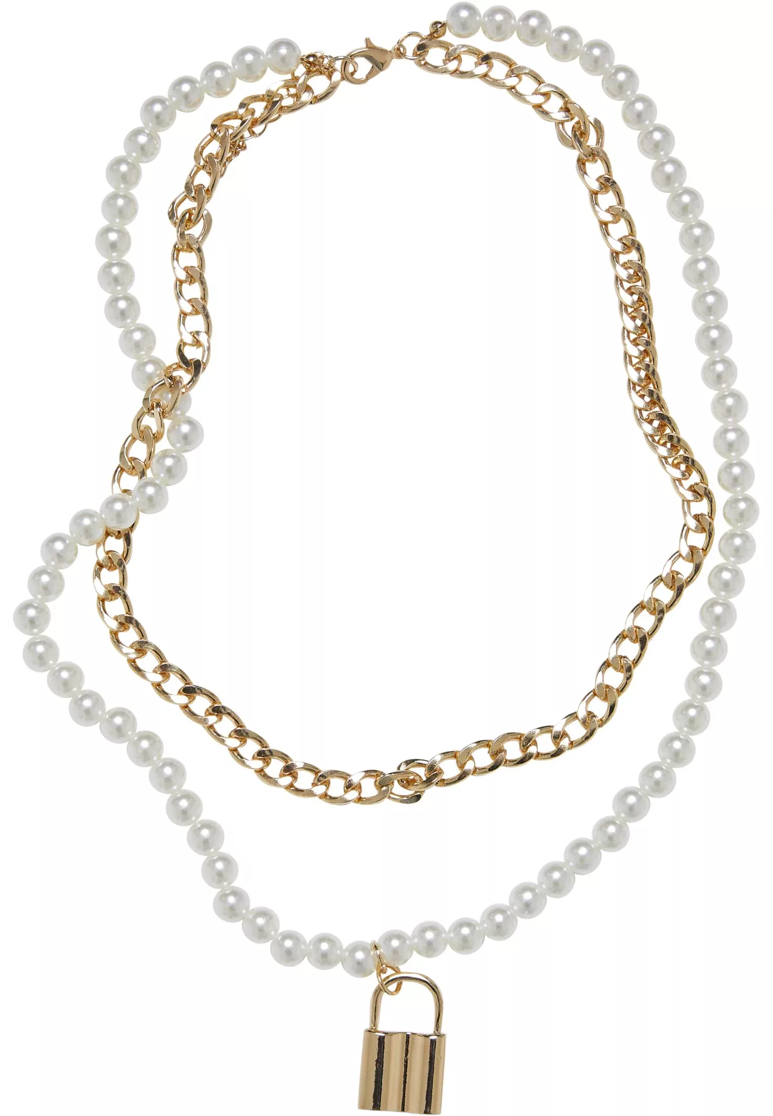 URBAN CLASSICS Edelstahlkette "Accessoires Padlock Pearl Layering Necklace" günstig online kaufen