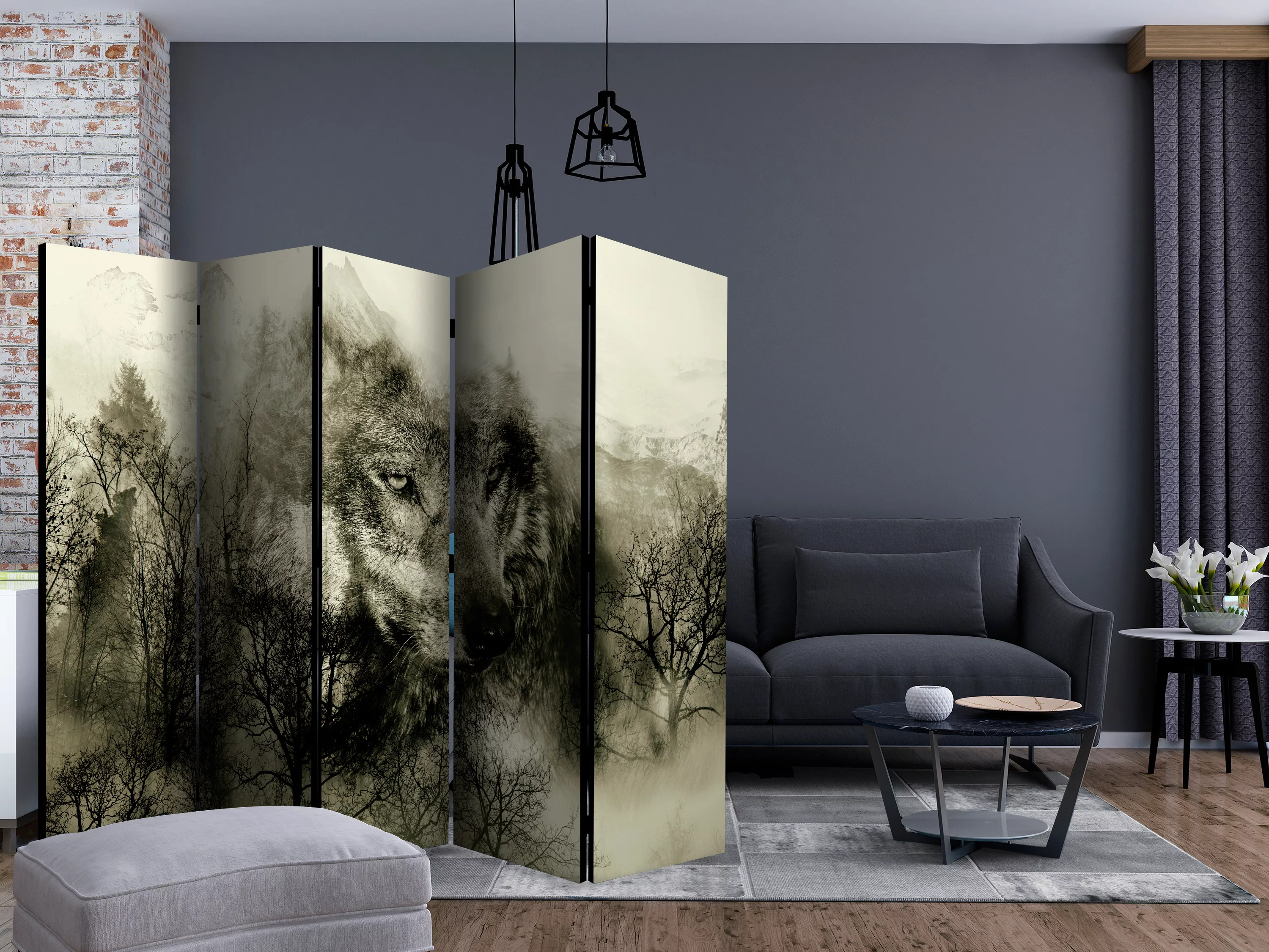 5-teiliges Paravent - Mountain Predator (beige) Ii [room Dividers] günstig online kaufen