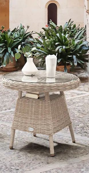 Destiny Gartentisch "MALAGA", Ø: 60cm x H: 55cm, Aluminium, Polyrattan günstig online kaufen