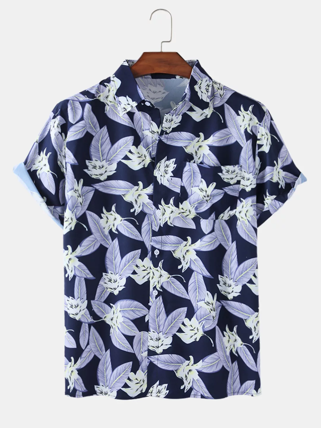 Mens Holiday Floral Printed Light Lässige Kurzarmhemden mit Tasche günstig online kaufen
