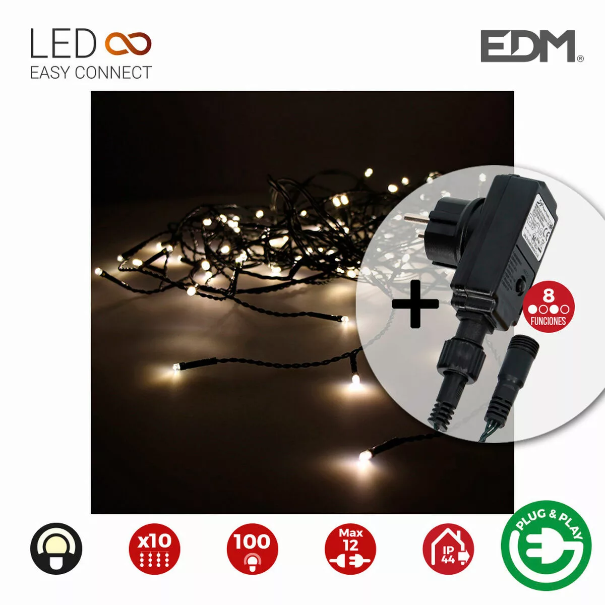 Led-lichtvorhang Edm Easy-connect Programmierbarer Warmes Weiß (2 X 1 M) günstig online kaufen