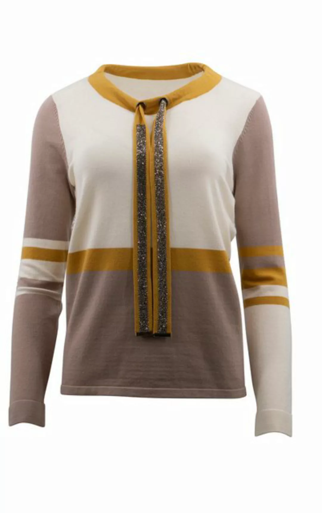 Passioni Strickpullover in Beige und Ecru mit currygelben Details günstig online kaufen