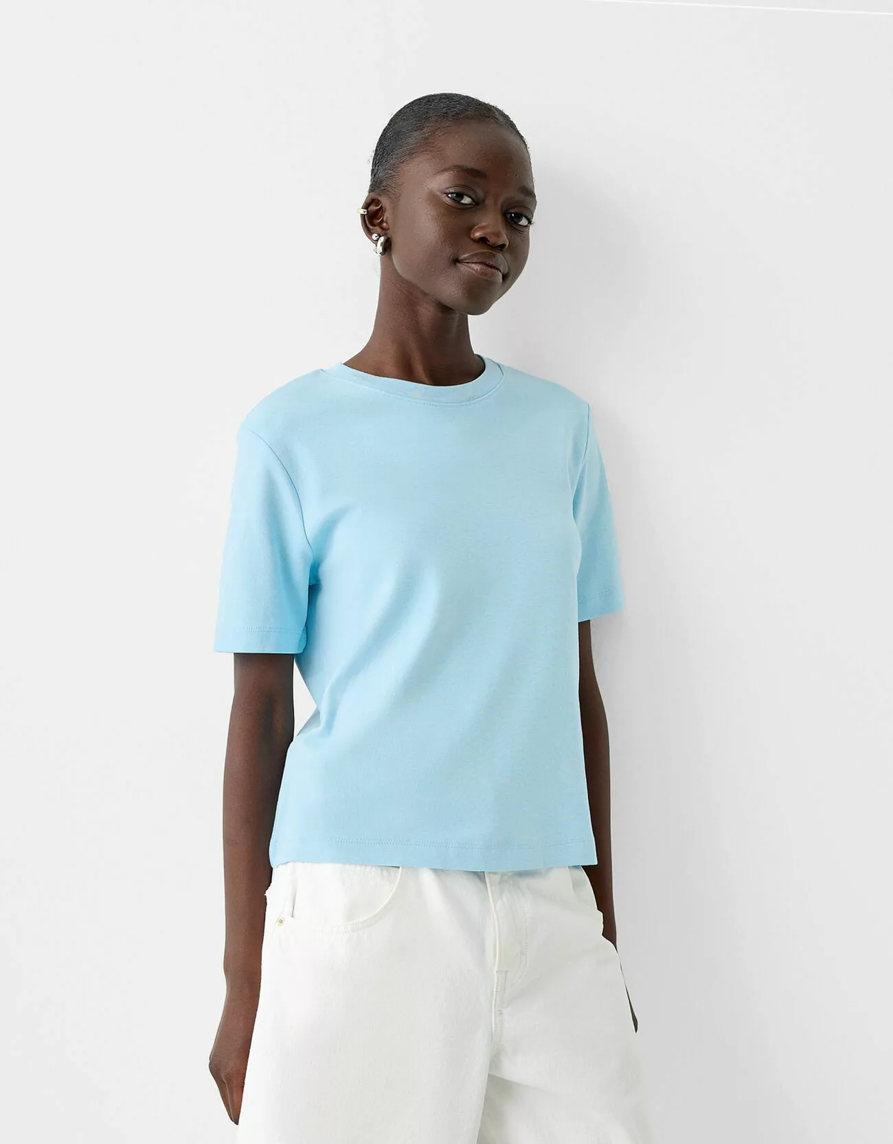 Bershka T-Shirt Im Regular Fit Damen M Hellblau günstig online kaufen