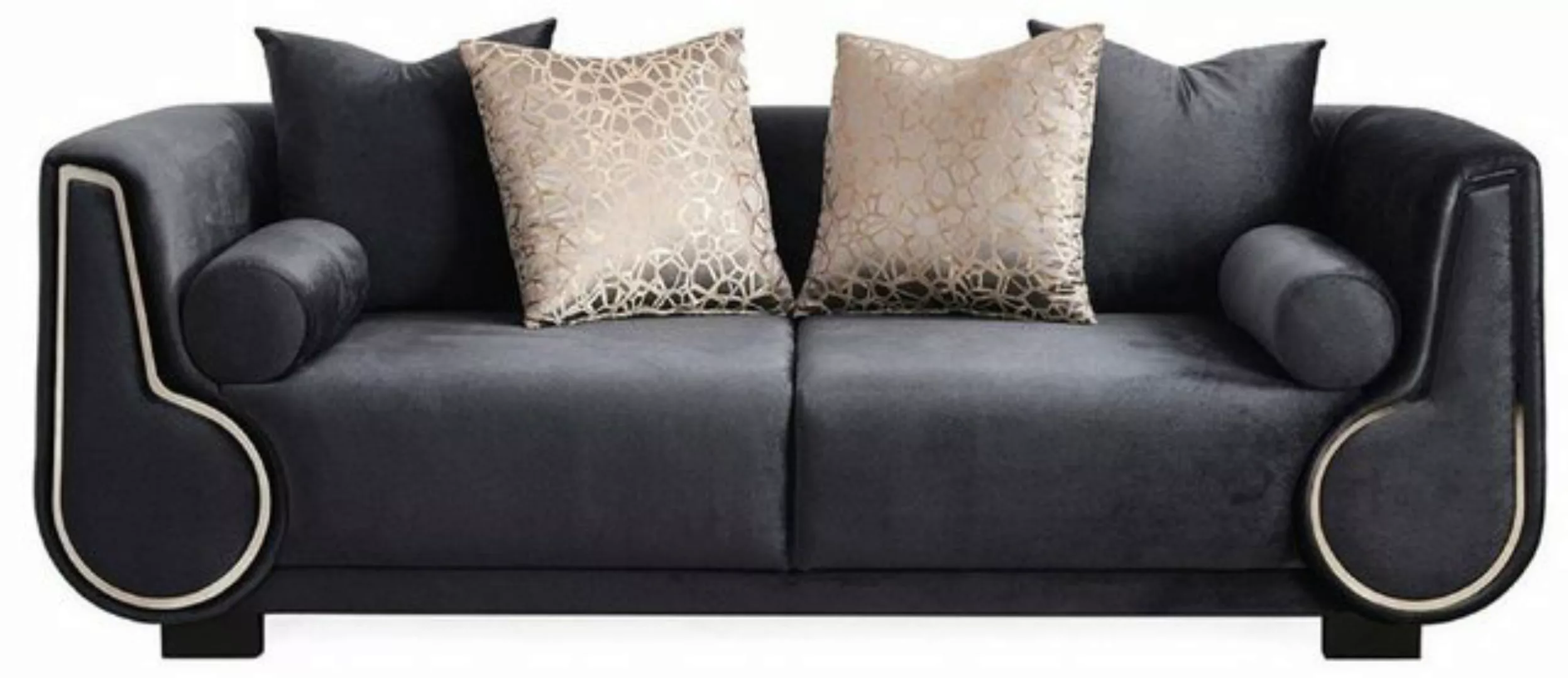 Casa Padrino 3-Sitzer Luxus 3er Sofa Schwarz / Silber - Elegantes Wohnzimme günstig online kaufen