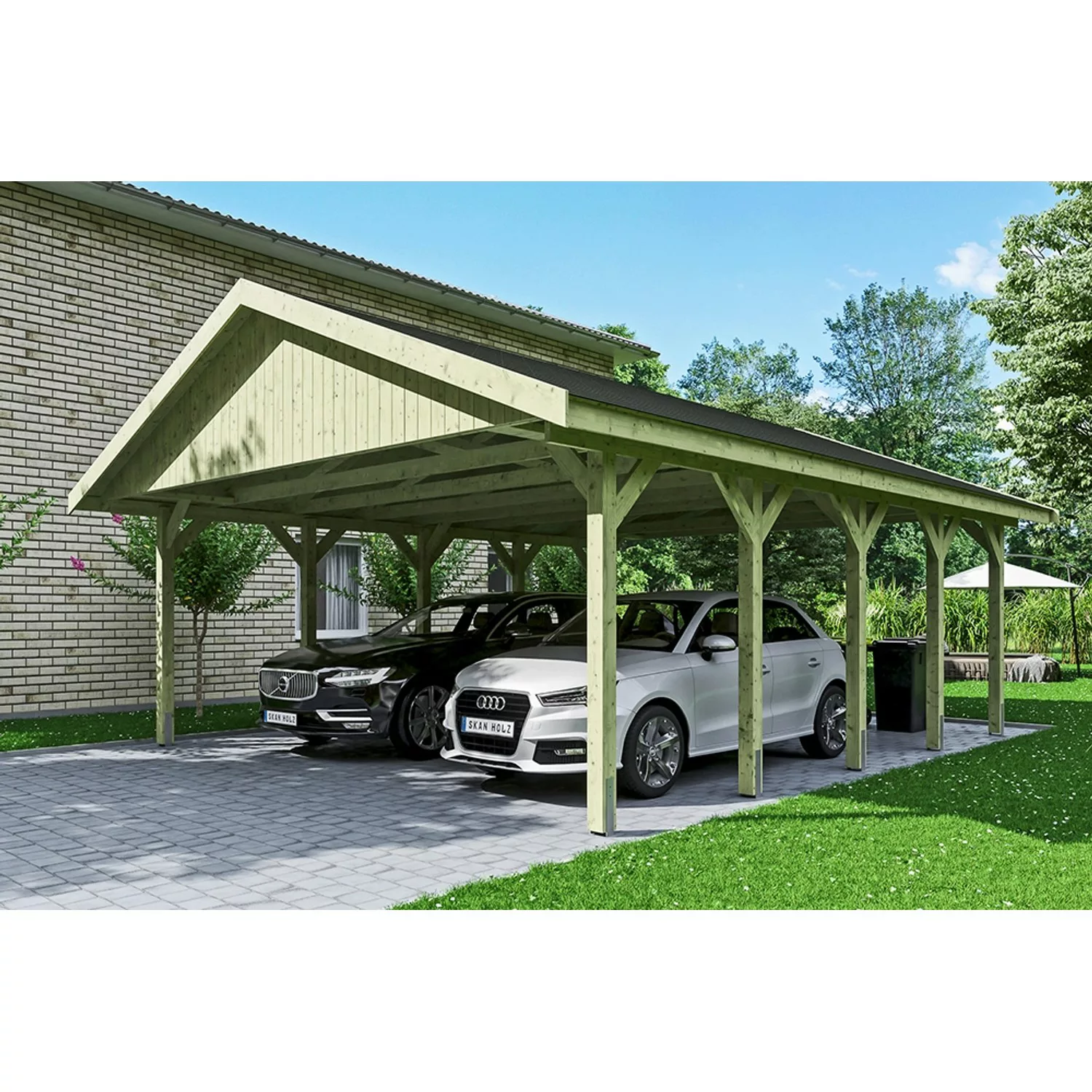 Satteldach-Carport Wallgau 620 x 750 cm schwarze Schindeln günstig online kaufen