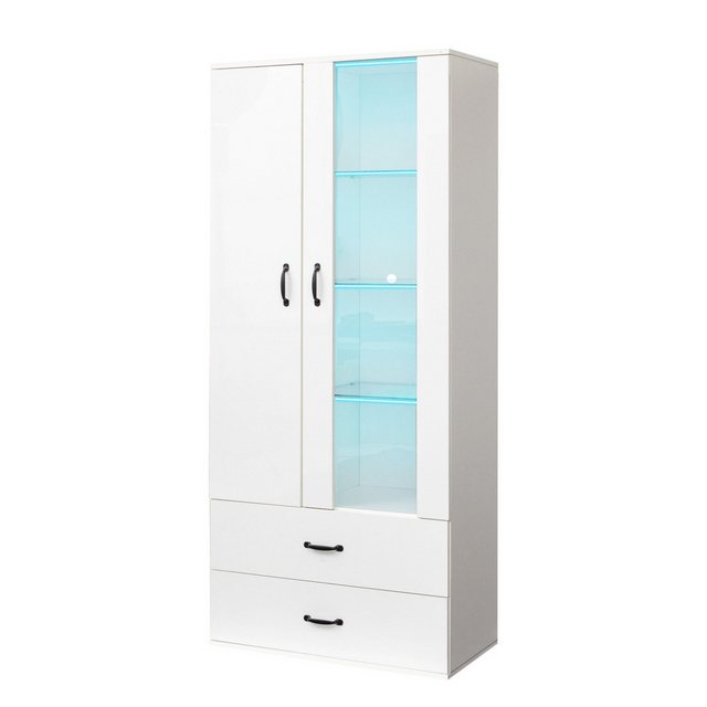 Odikalo Eckschrank Vitrine 16-LED Standregal Wohnzimmerschrank Wohnwände Ho günstig online kaufen