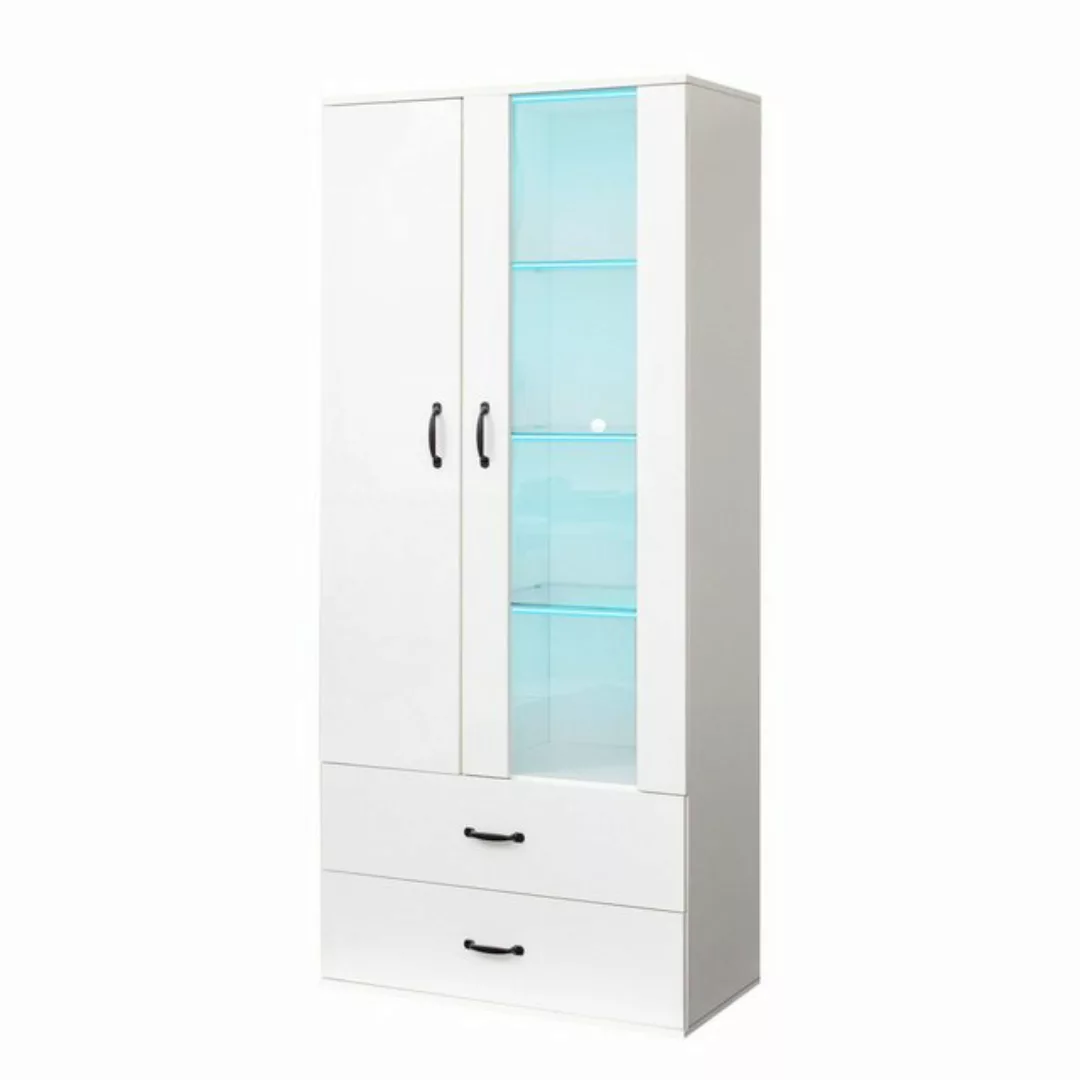 Odikalo Eckschrank Vitrine 16-LED Standregal Wohnzimmerschrank Wohnwände Ho günstig online kaufen