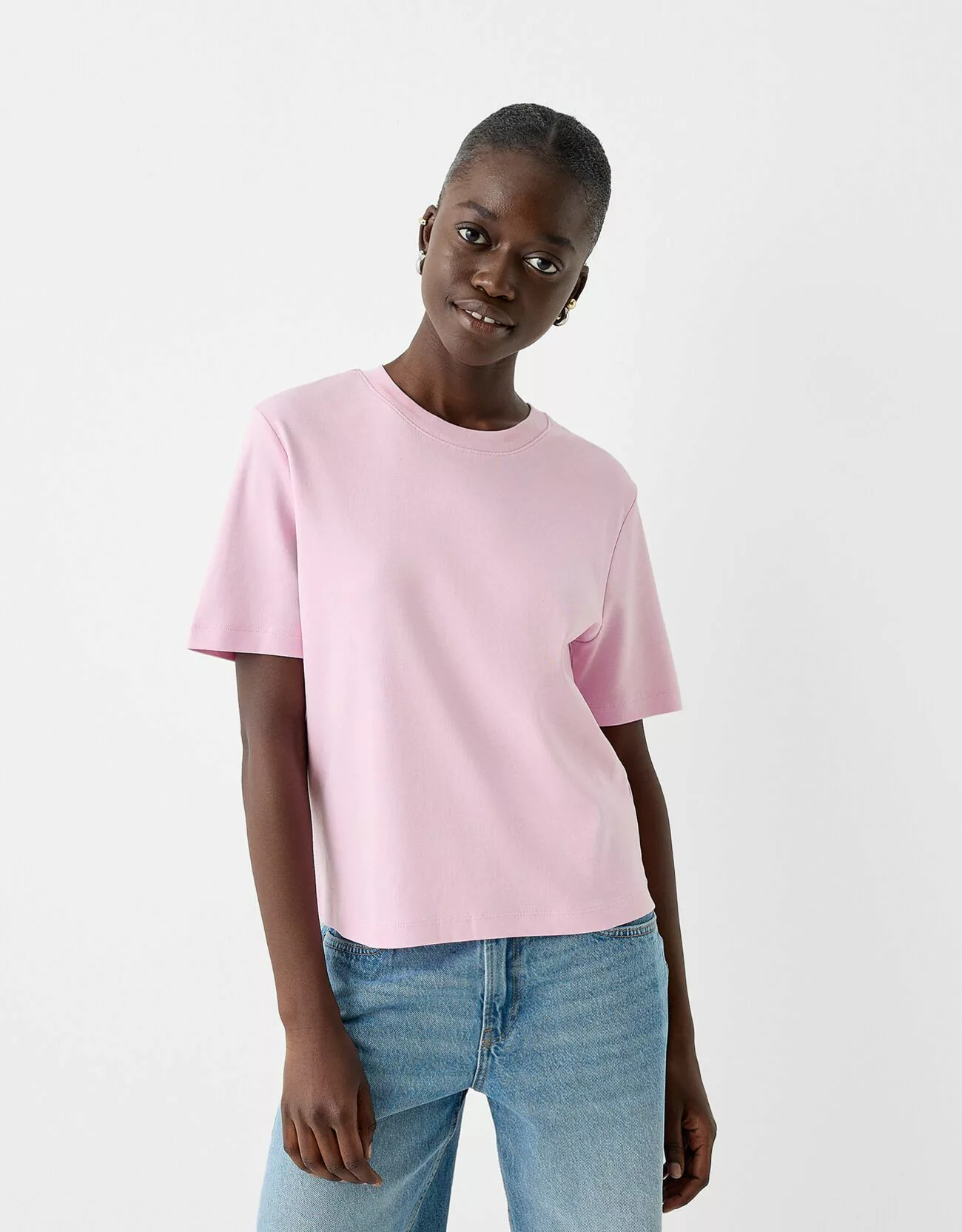 Bershka T-Shirt Im Regular Fit Damen Xs Rosa günstig online kaufen