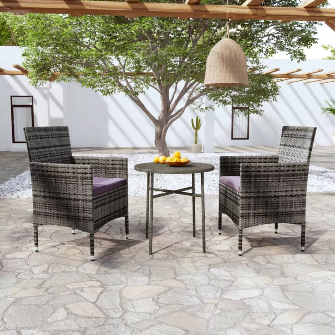 3-tlg. Garten-essgruppe Poly Rattan Grau günstig online kaufen