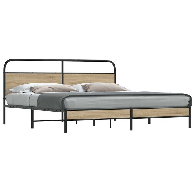 vidaXL Bett, Metallbett ohne Matratze Räuchereiche 193x203 cm günstig online kaufen